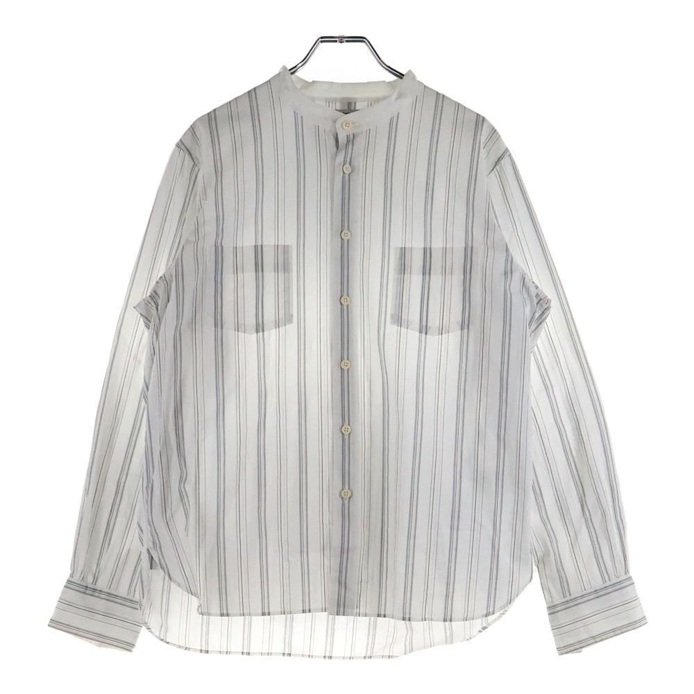 VISVIM(ヴィスヴィム) 16AW ノーカラー ダブルポケット ストライプ 長袖シャツ ホワイト/ブルー 0116205011011