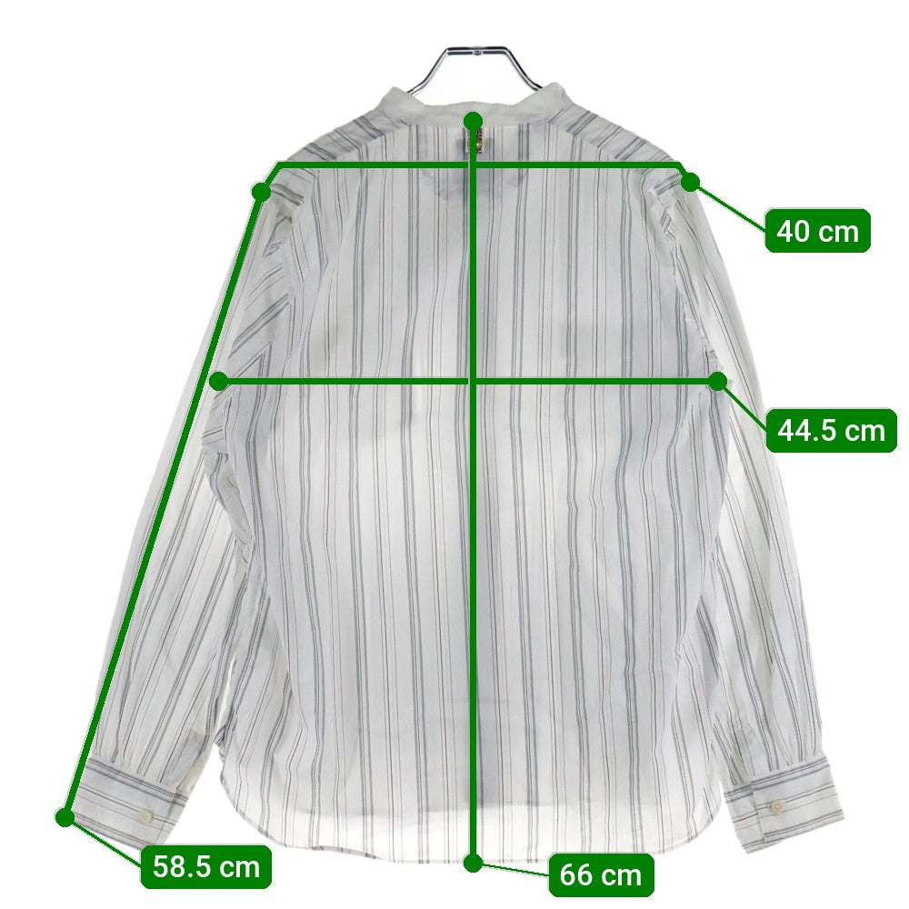 VISVIM(ヴィスヴィム) 16AW ノーカラー ダブルポケット ストライプ 長袖シャツ ホワイト/ブルー 0116205011011