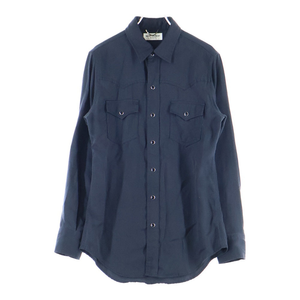 SAINT LAURENT PARIS(サンローランパリ) 15AW WESTERN L/S SHIRT ウエスタン フロントボタン 長袖シャツ ネイビー 391674 Y946I