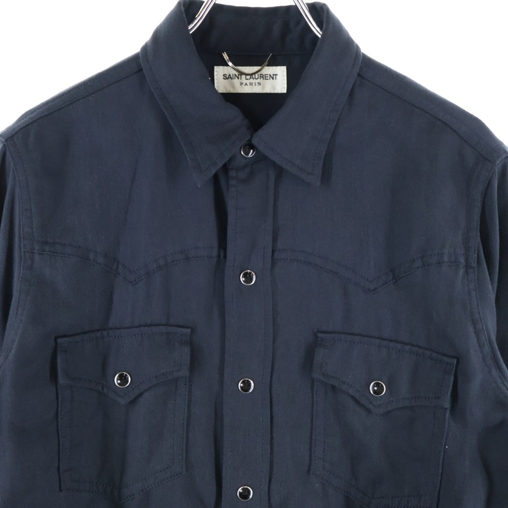 SAINT LAURENT PARIS(サンローランパリ) 15AW WESTERN L/S SHIRT ウエスタン フロントボタン 長袖シャツ ネイビー 391674 Y946I