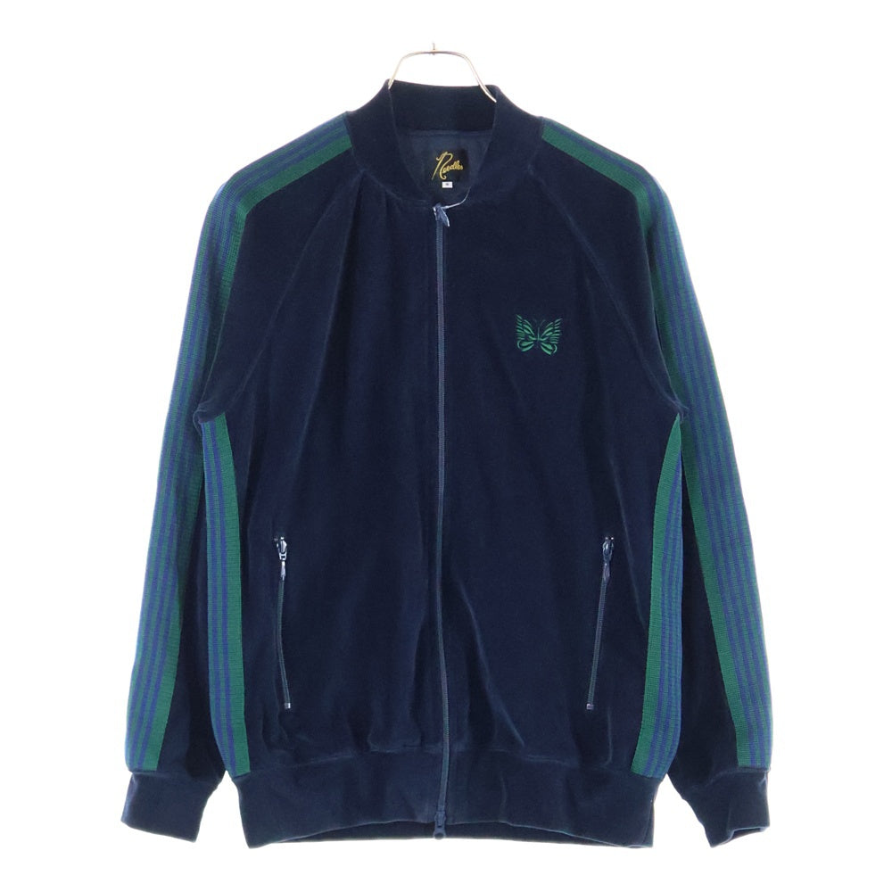 Needles(ニードルス) RIB COLLER TRACK JACKET リブカラーライン ベロア トラックジャケット ジャージ ネイビー/グリーン FK197