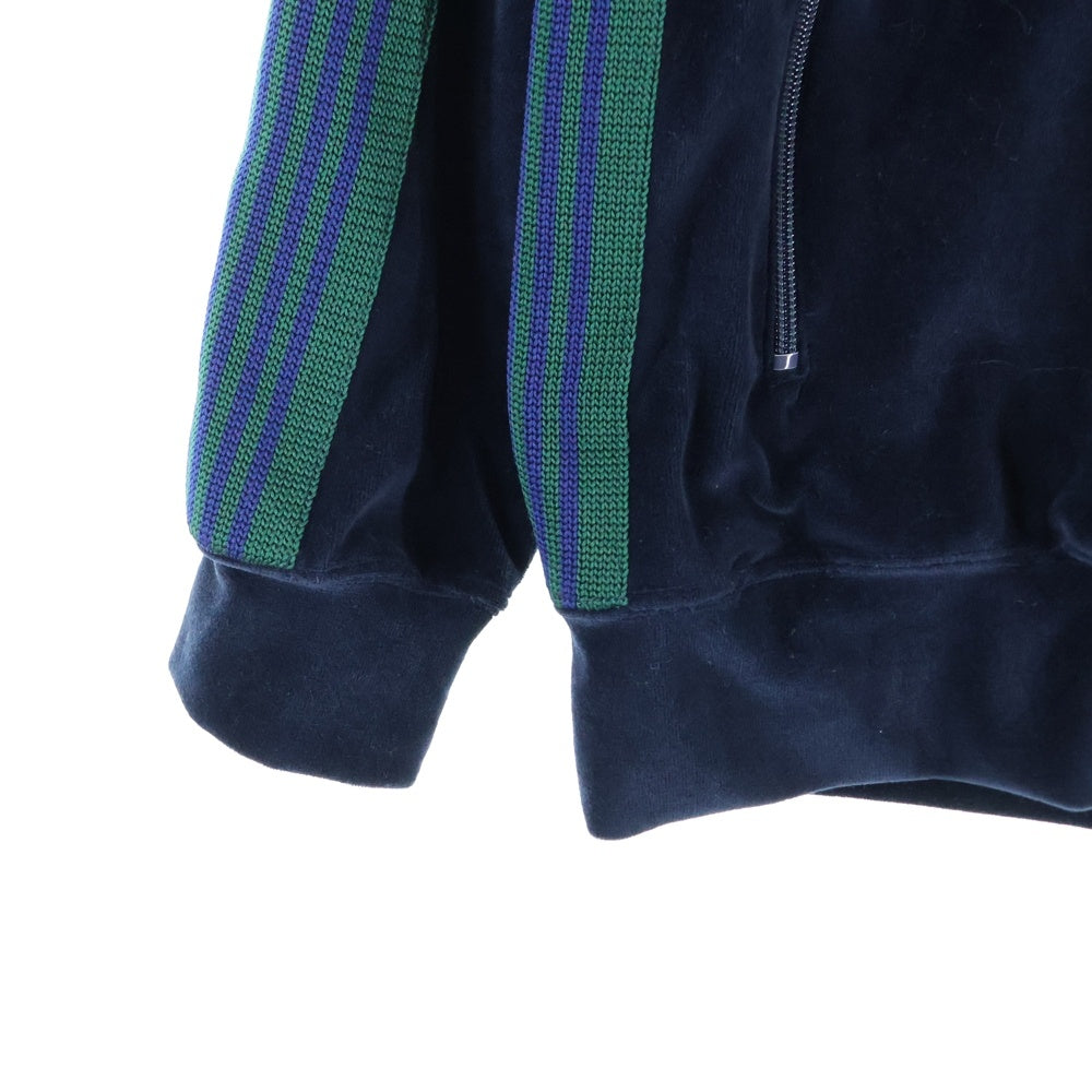 Needles(ニードルス) RIB COLLER TRACK JACKET リブカラーライン ベロア トラックジャケット ジャージ ネイビー/グリーン FK197