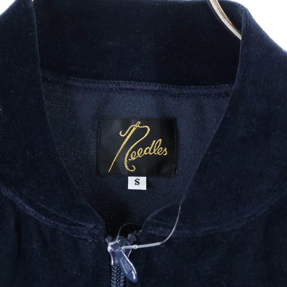 Needles(ニードルス) RIB COLLER TRACK JACKET リブカラーライン ベロア トラックジャケット ジャージ ネイビー/グリーン FK197
