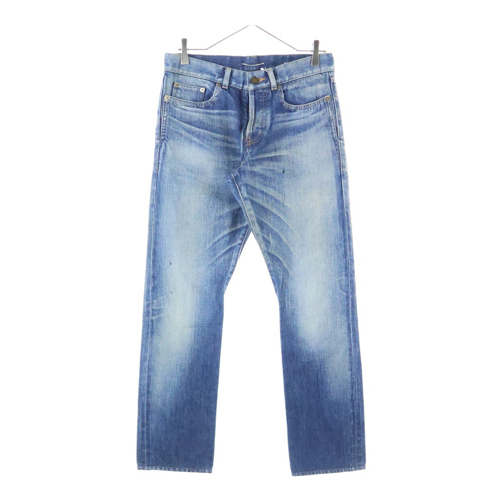SAINT LAURENT PARIS(サンローランパリ) 20AW STRAIGHT JEANS ロゴレザーパッチ デニムパンツ ジーンズ ボタンフライ インディゴ 597052 Y945Q