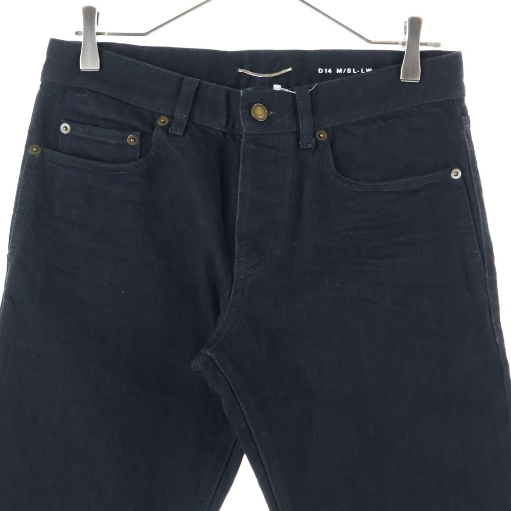 SAINT LAURENT PARIS(サンローランパリ) ロゴレザーパッチ ボタンフライ フレアデニム パンツ ブラック 526881 YF899