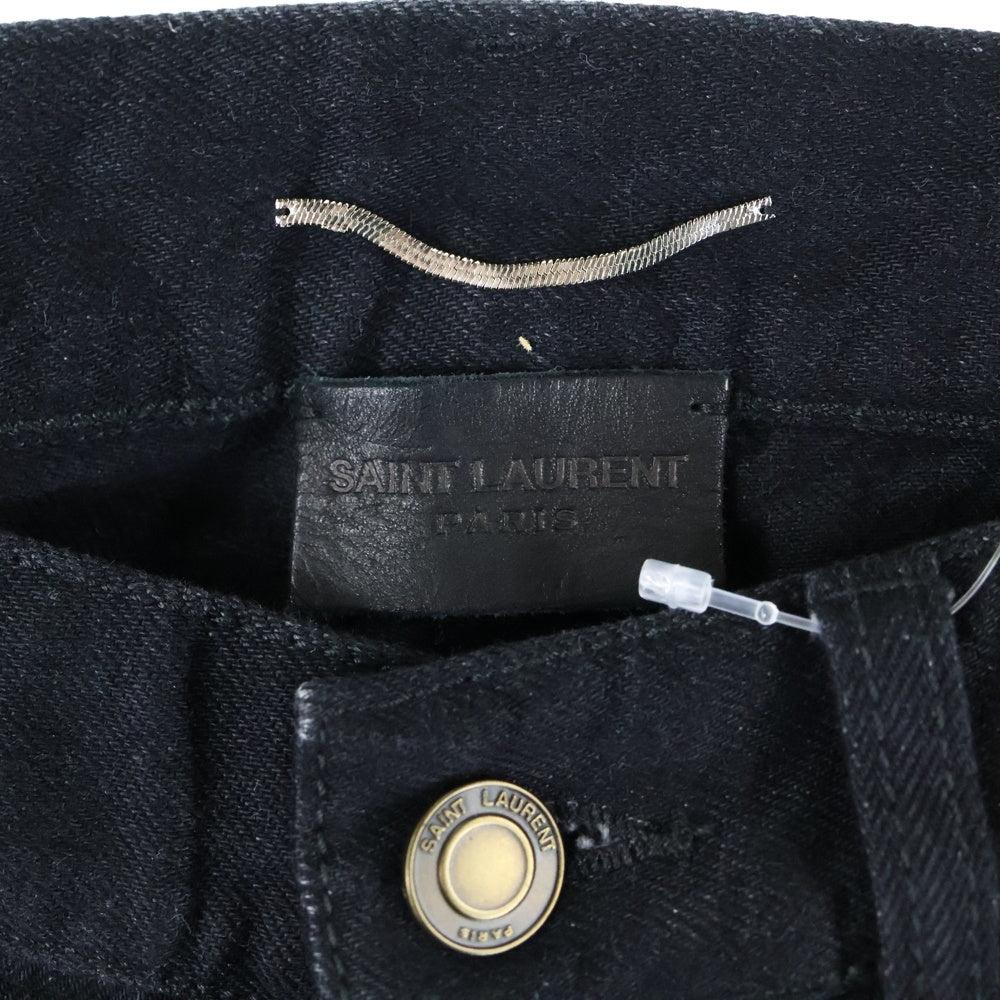 SAINT LAURENT PARIS(サンローランパリ) ロゴレザーパッチ ボタンフライ フレアデニム パンツ ブラック 526881 YF899