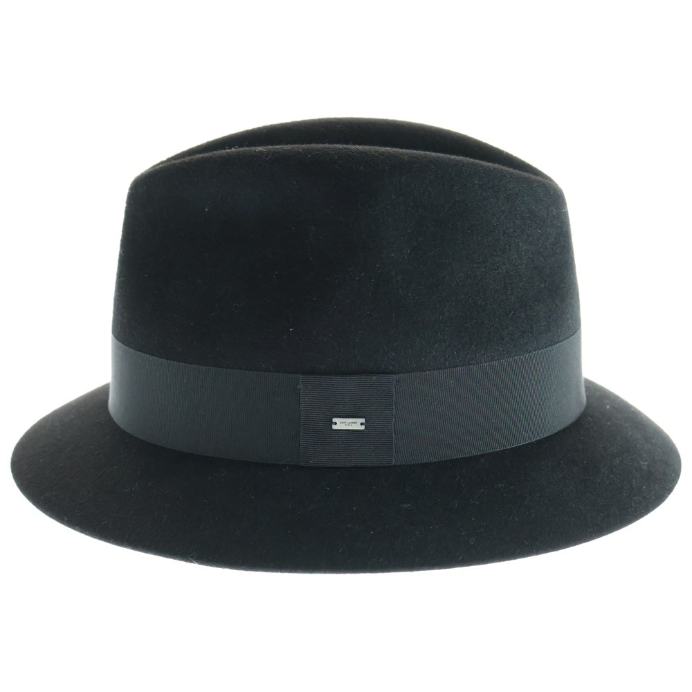 SAINT LAURENT PARIS(サンローランパリ) CHAPEAU LIAM シャポー ウール ロゴプレート 中折れハット 帽子 ブラック 634242-4YG07