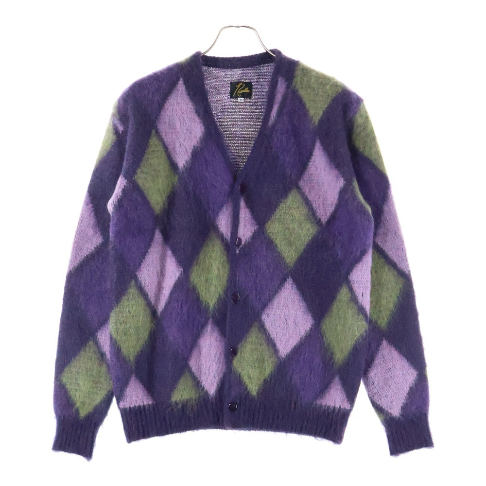Needles(ニードルス) 19AW MOHAIR CARDIGAN MOSAIC モヘア 総柄ダイヤチェック カーディガン パープル FK234