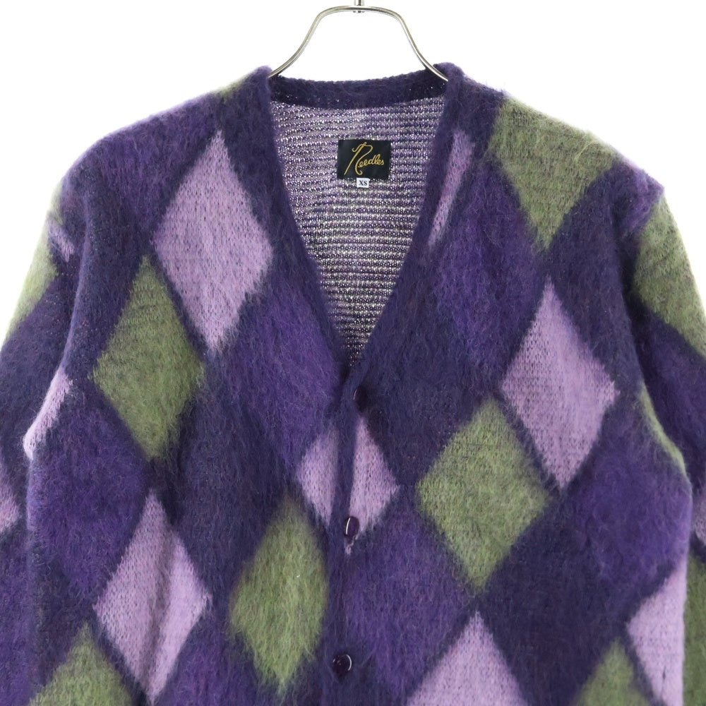 Needles(ニードルス) 19AW MOHAIR CARDIGAN MOSAIC モヘア 総柄ダイヤチェック カーディガン パープル FK234