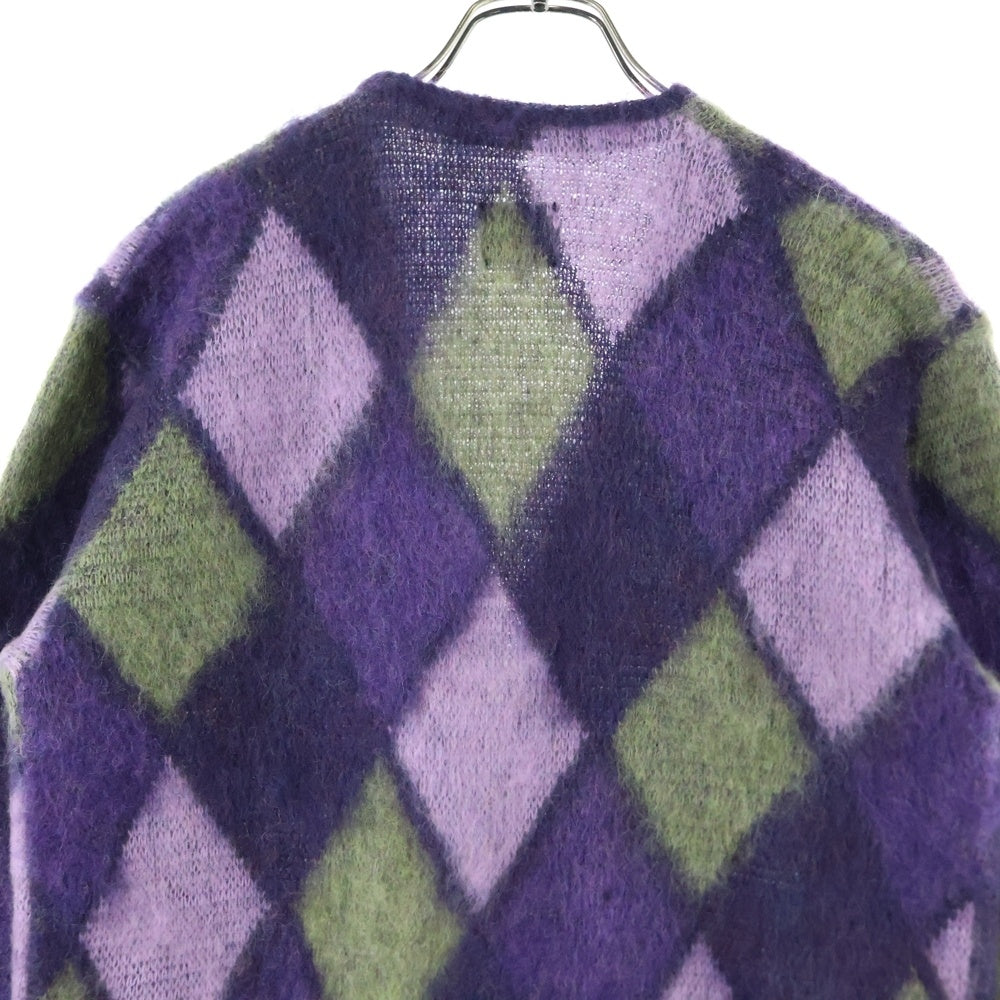 Needles(ニードルス) 19AW MOHAIR CARDIGAN MOSAIC モヘア 総柄ダイヤチェック カーディガン パープル FK234