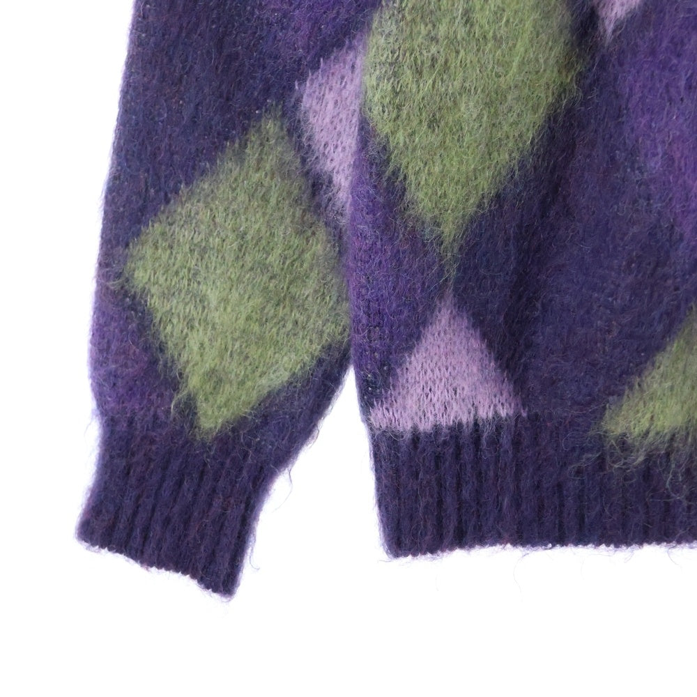 Needles(ニードルス) 19AW MOHAIR CARDIGAN MOSAIC モヘア 総柄ダイヤチェック カーディガン パープル FK234