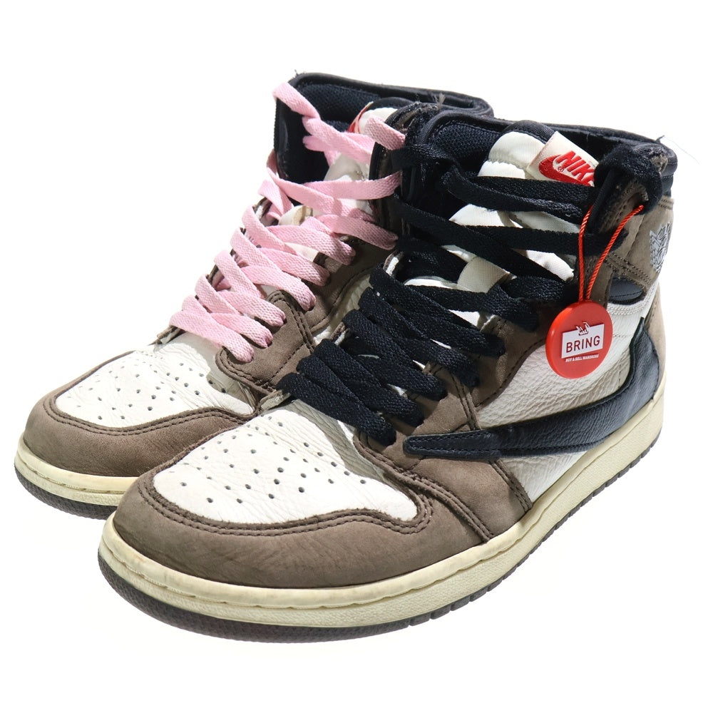NIKE(ナイキ) ×TRAVIS SCOTT AIR JORDAN 1 HIGH OG TS SP トラヴィススコット エアジョーダン1 ハイカットスニーカー ブラウン/ホワイト US8.5/26.5cm CD4487-100