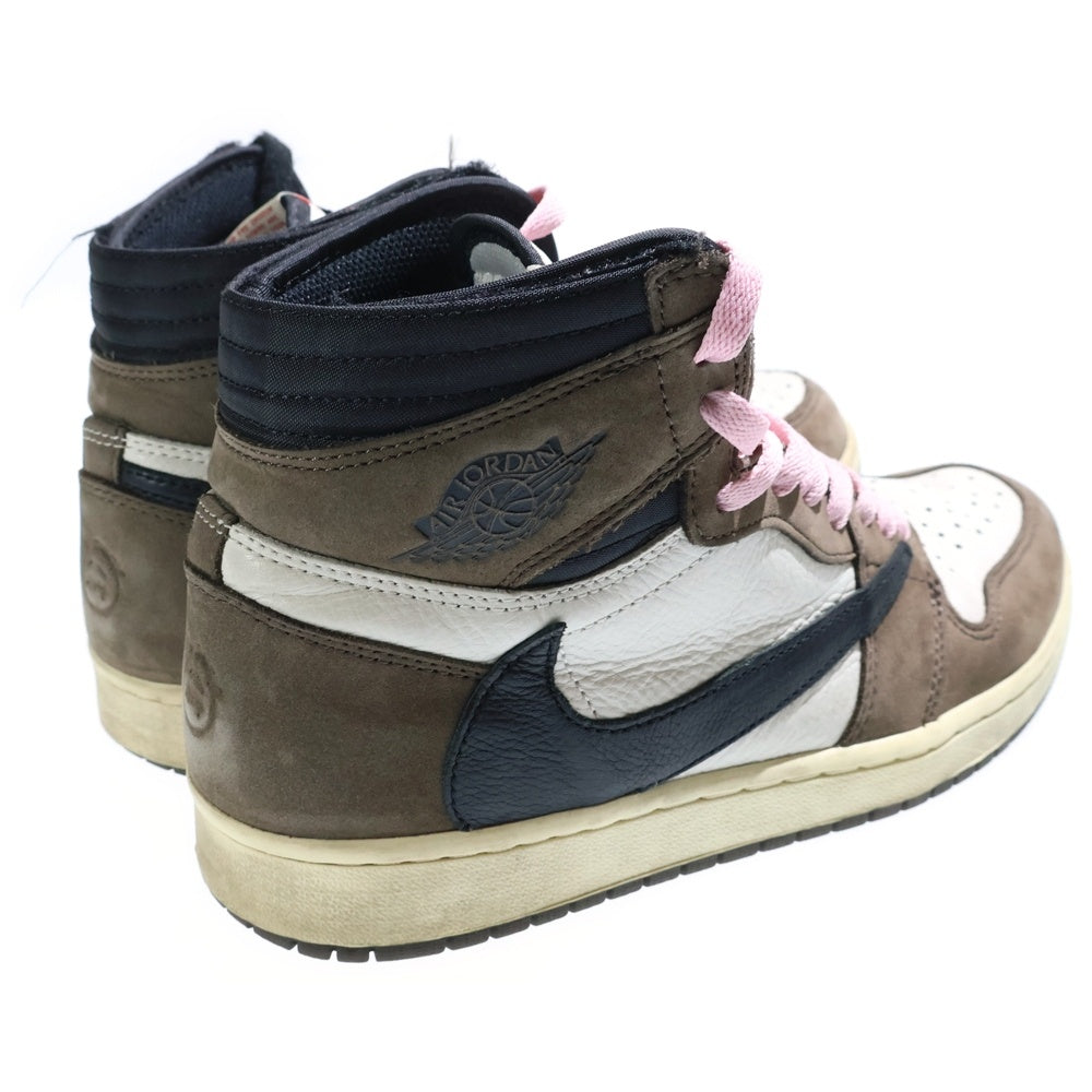 NIKE(ナイキ) ×TRAVIS SCOTT AIR JORDAN 1 HIGH OG TS SP トラヴィススコット エアジョーダン1 ハイカットスニーカー ブラウン/ホワイト US8.5/26.5cm CD4487-100
