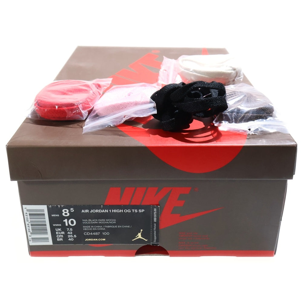NIKE(ナイキ) ×TRAVIS SCOTT AIR JORDAN 1 HIGH OG TS SP トラヴィススコット エアジョーダン1 ハイカットスニーカー ブラウン/ホワイト US8.5/26.5cm CD4487-100