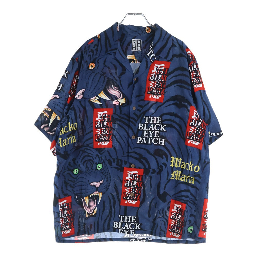 WACKO MARIA(ワコマリア) 22AW ×BLACKEYEPATCH HAWAIIAN SHIRT S/S ブラックアイパッチ オープンカラー ハワイアン レーヨン 半袖シャツ ネイビー
