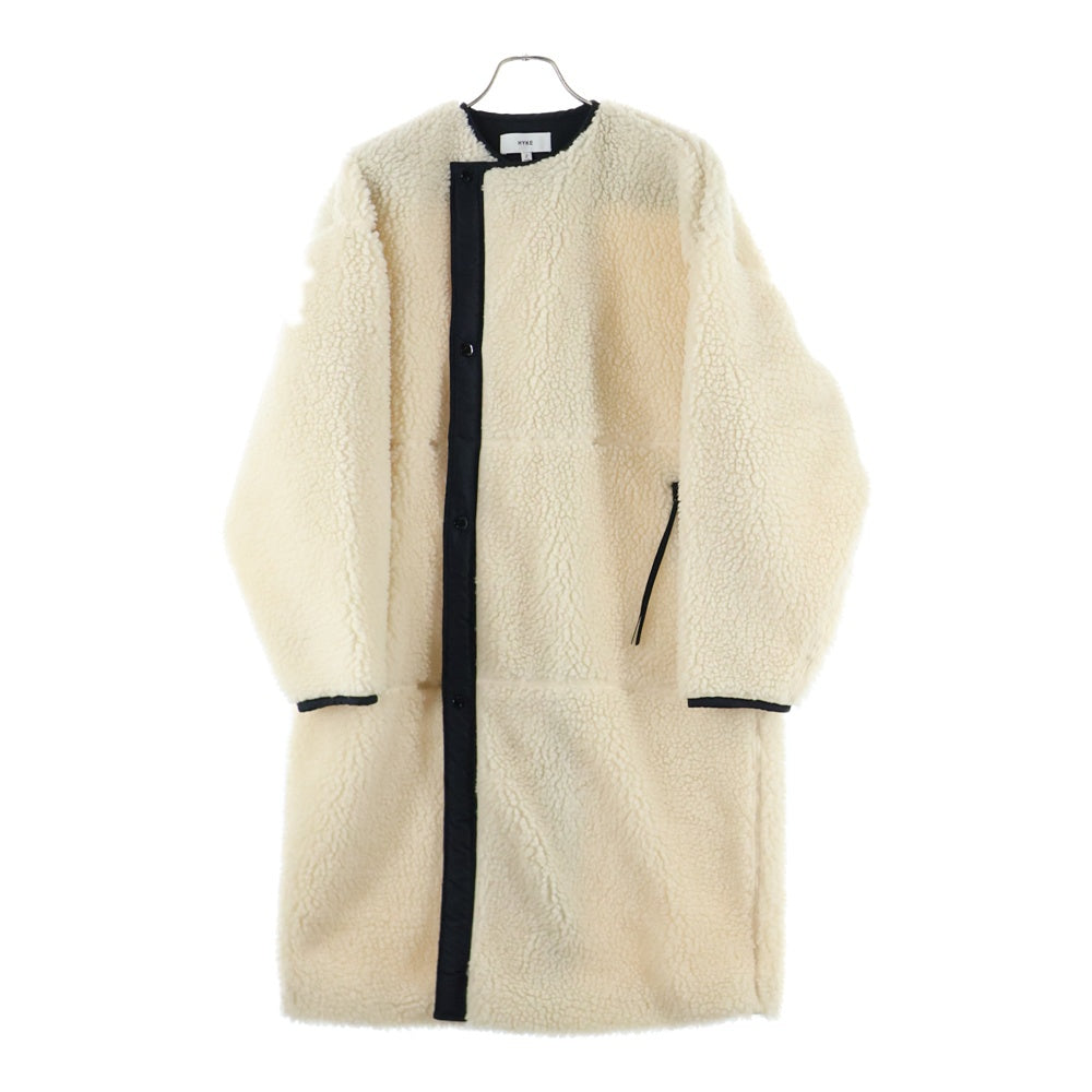 HYKE(ハイク) 21AW FAUX SHEARLING COAT ノーカラーコート ボアコート ロング丈 アイボリー 212-17175