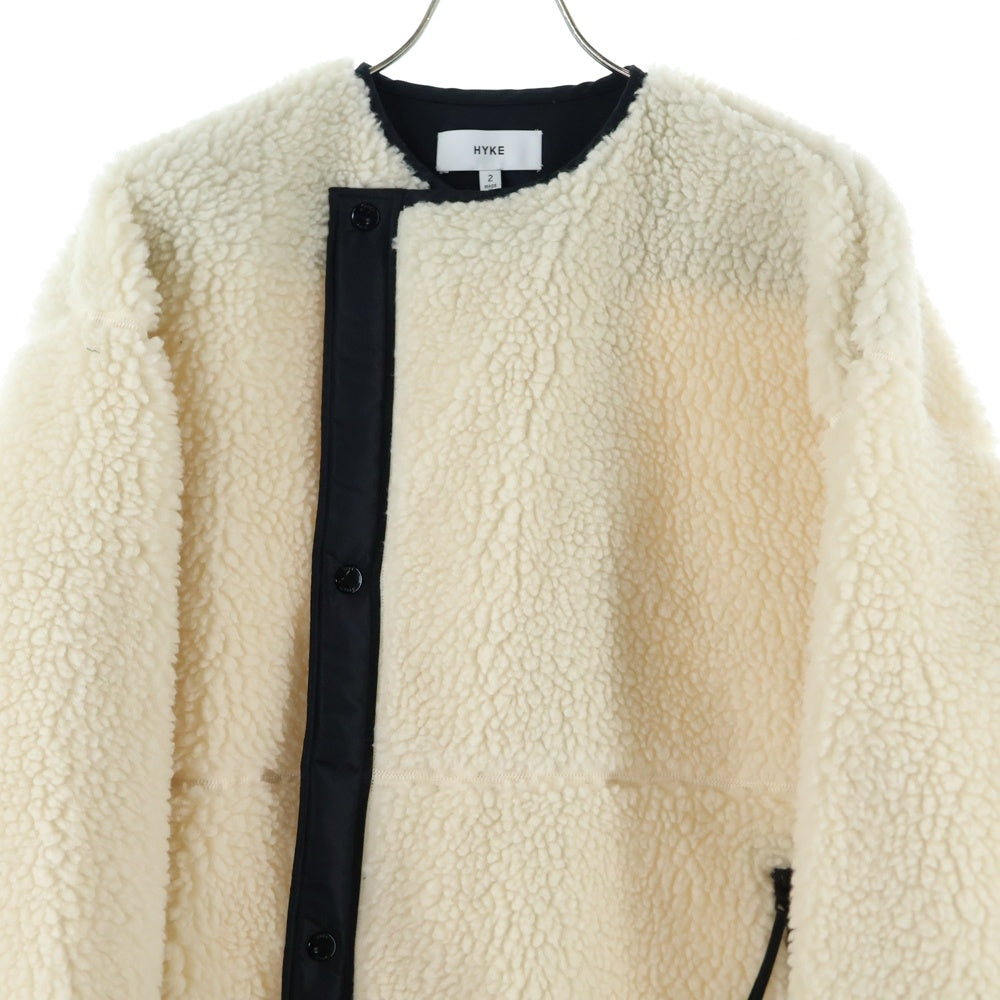 HYKE(ハイク) 21AW FAUX SHEARLING COAT ノーカラーコート ボアコート ロング丈 アイボリー 212-17175