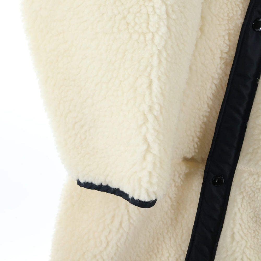 HYKE(ハイク) 21AW FAUX SHEARLING COAT ノーカラーコート ボアコート ロング丈 アイボリー 212-17175