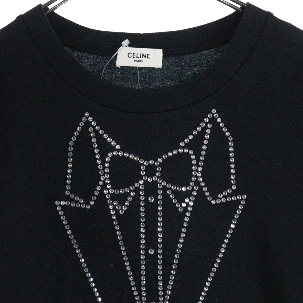CELINE(セリーヌ) ラインストーンデザイン クルーネック半袖Tシャツ ブラック 2X98H671Q