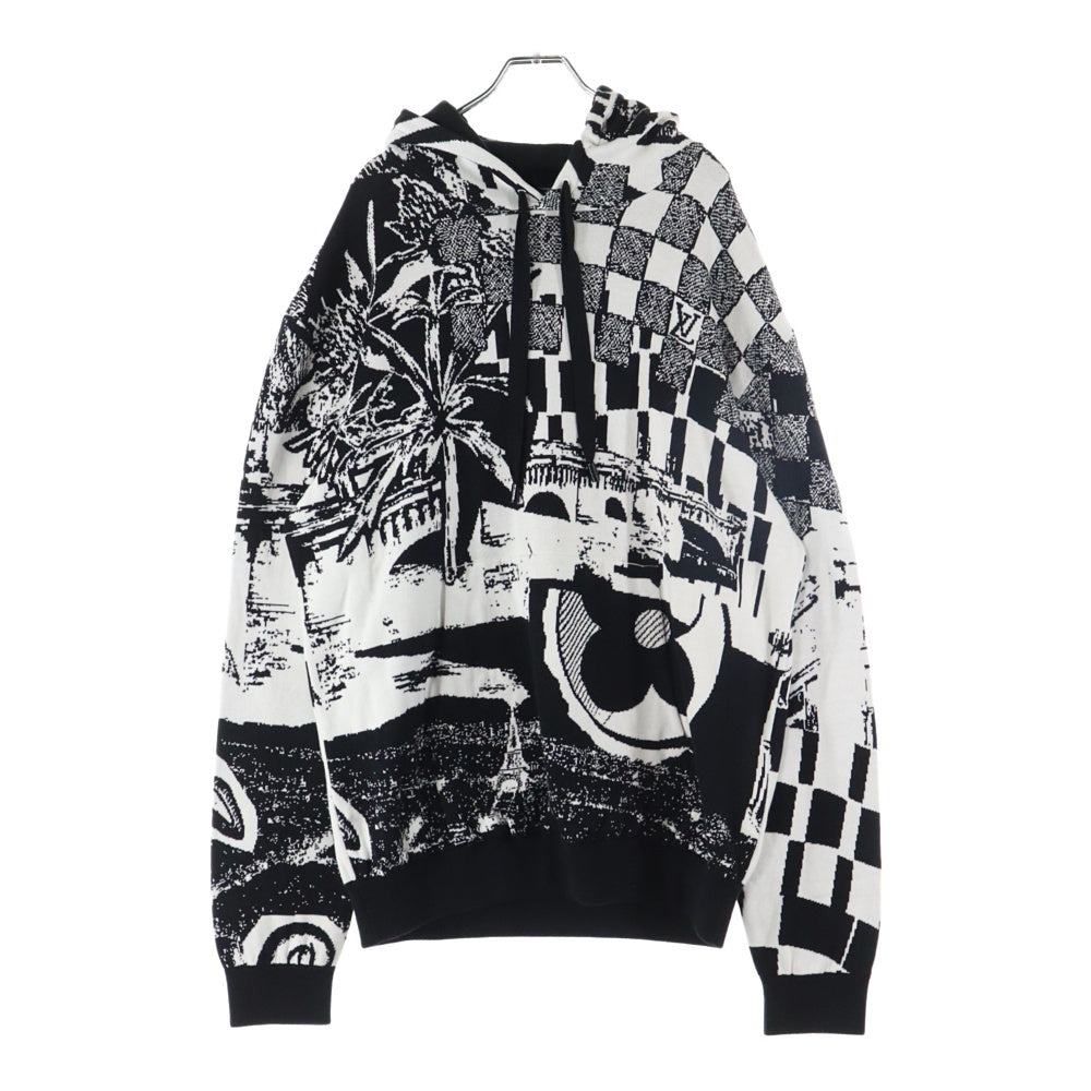 LOUIS VUITTON(ルイヴィトン) 23SS パリコラージュジャカードプルオーバーパーカー フーディー ブラック/ホワイト RM231 TB7 HON82W