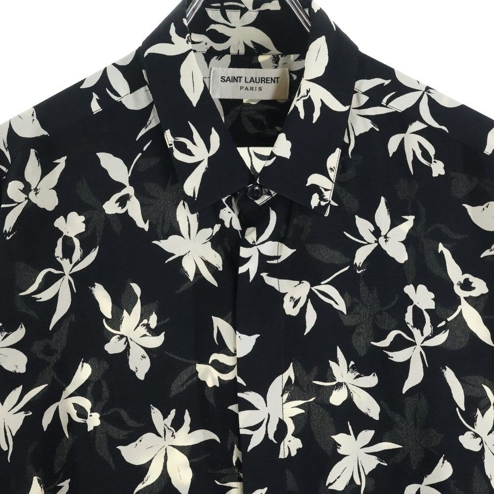 SAINT LAURENT PARIS(サンローランパリ) 21AW フローラル総柄 シルク 長袖シャツ ブラック 646850