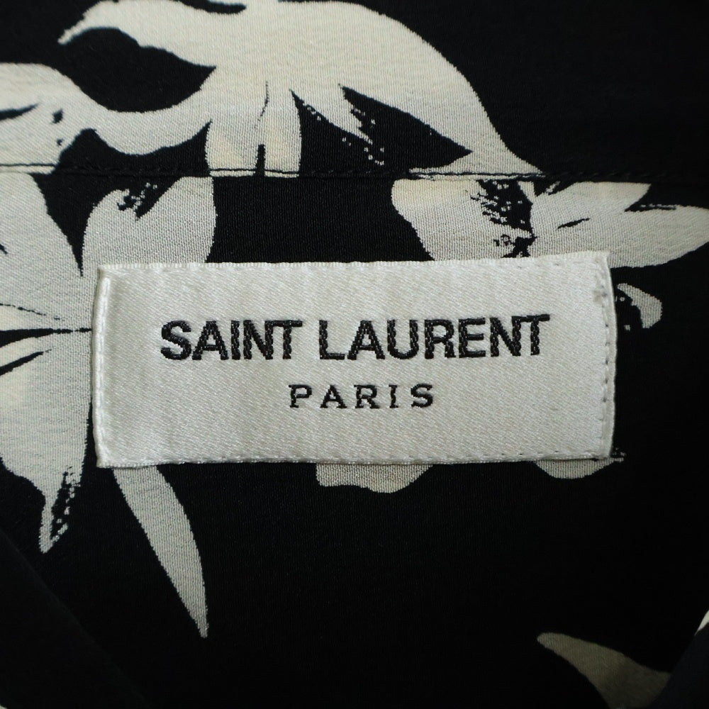 SAINT LAURENT PARIS(サンローランパリ) 21AW フローラル総柄 シルク 長袖シャツ ブラック 646850