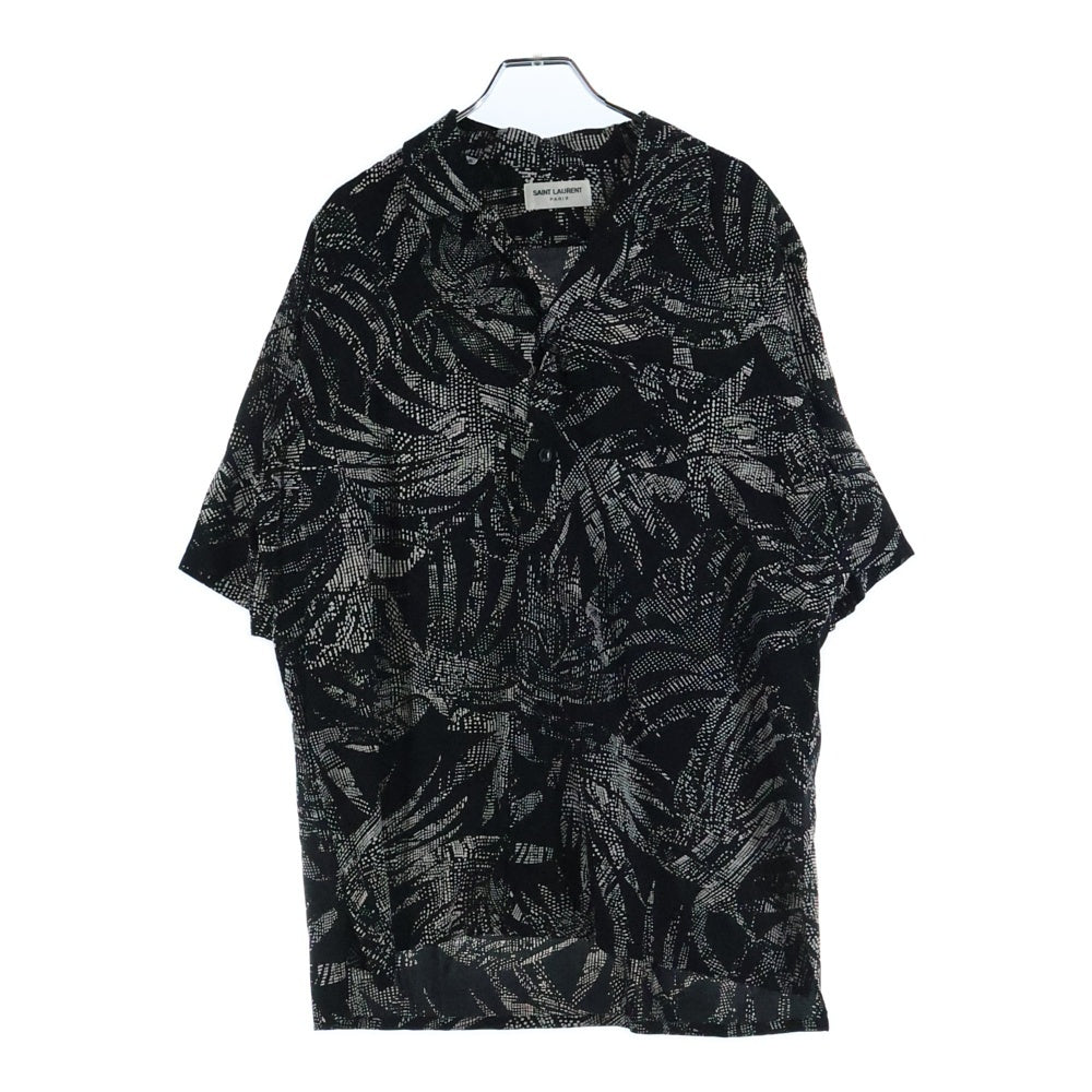 SAINT LAURENT PARIS(サンローランパリ) 19SS SILK JUNGLE PALM PRINT S/S SHIRT 総プリント オープンカラー シャツ ブラック 531956 Y2C63