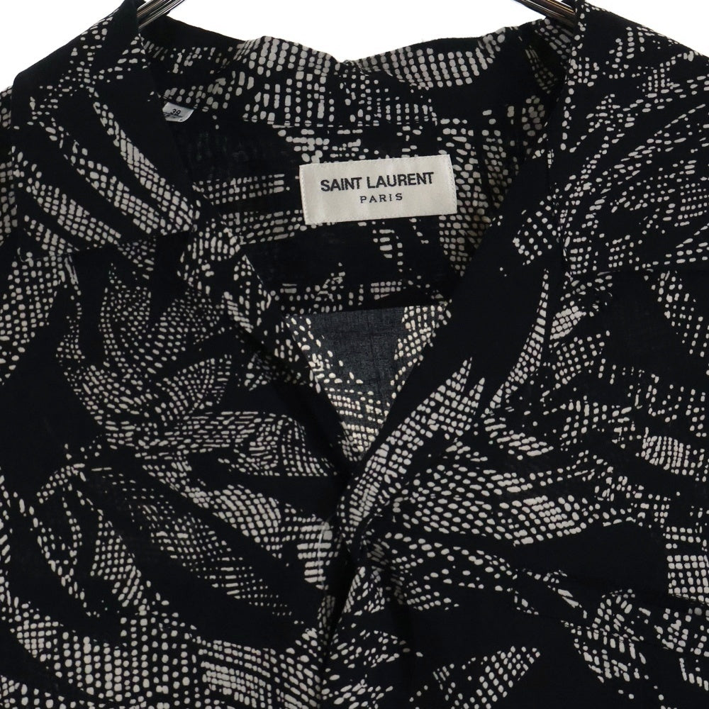 SAINT LAURENT PARIS(サンローランパリ) 19SS SILK JUNGLE PALM PRINT S/S SHIRT 総プリント オープンカラー シャツ ブラック 531956 Y2C63