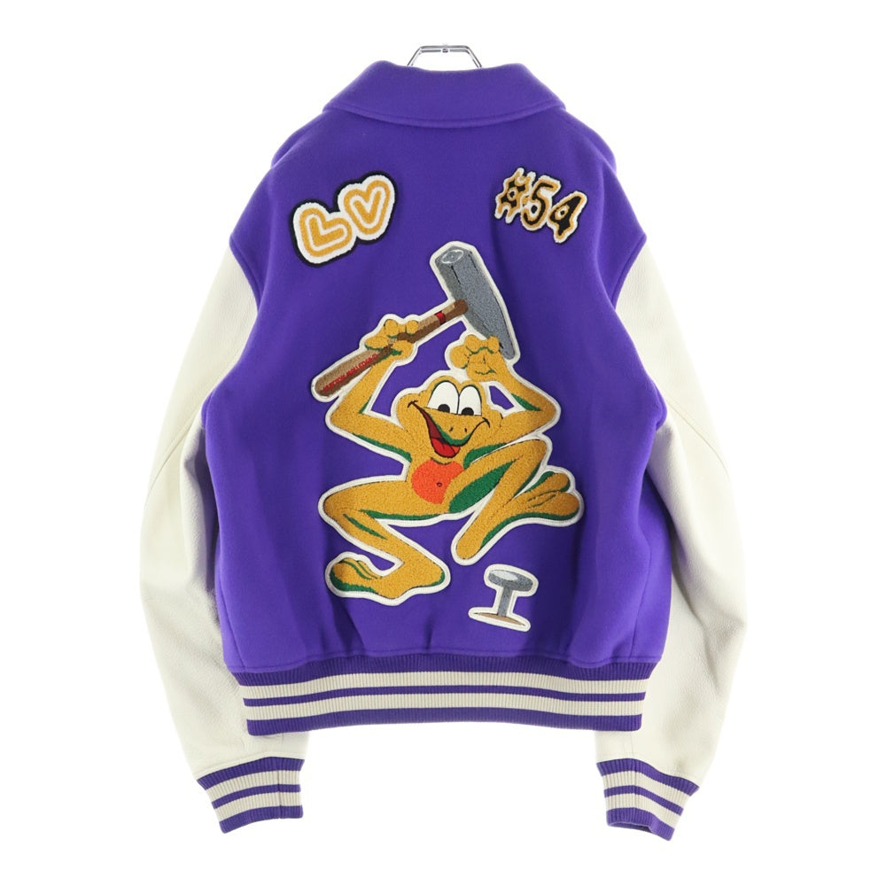 LOUIS VUITTON(ルイヴィトン) 22AW Multi Pached Mix Leather Varsity Blouson マルチパッチミックスレザーバーシティブルゾン ジャケット スタジャン パープル/ホワイト RM222 MJY HNL90E