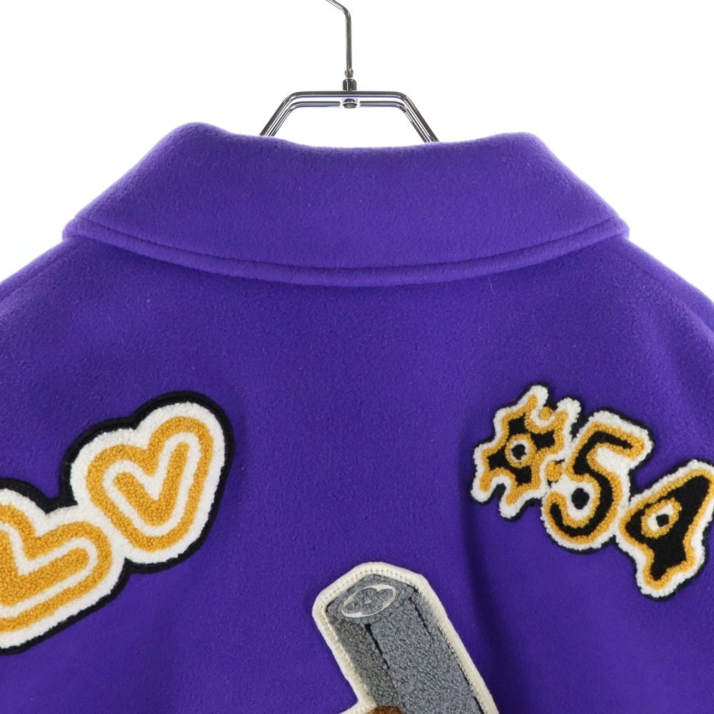LOUIS VUITTON(ルイヴィトン) 22AW Multi Pached Mix Leather Varsity Blouson マルチパッチミックスレザーバーシティブルゾン ジャケット スタジャン パープル/ホワイト RM222 MJY HNL90E