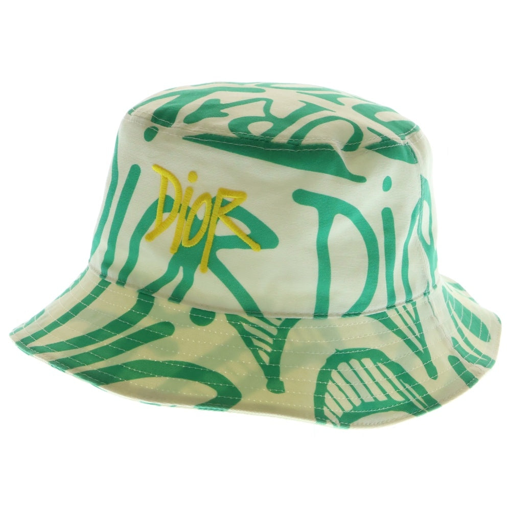DIOR(ディオール) 20AW ×Shawn Stussy ショーン ステューシー ロゴ刺繍 バケットハット 帽子 グリーン/ホワイト 033C906A4949