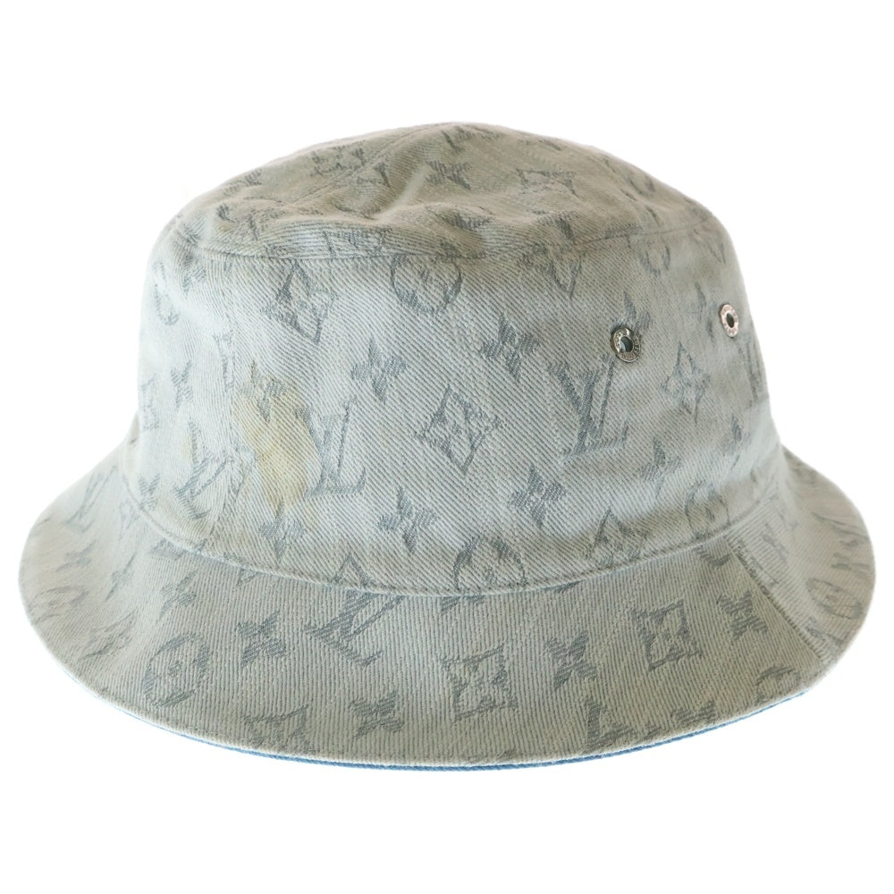 LOUIS VUITTON(ルイヴィトン) モノグラム総柄 リバーシブル デニムバケットハット 帽子 インディゴ/ブルー M76213