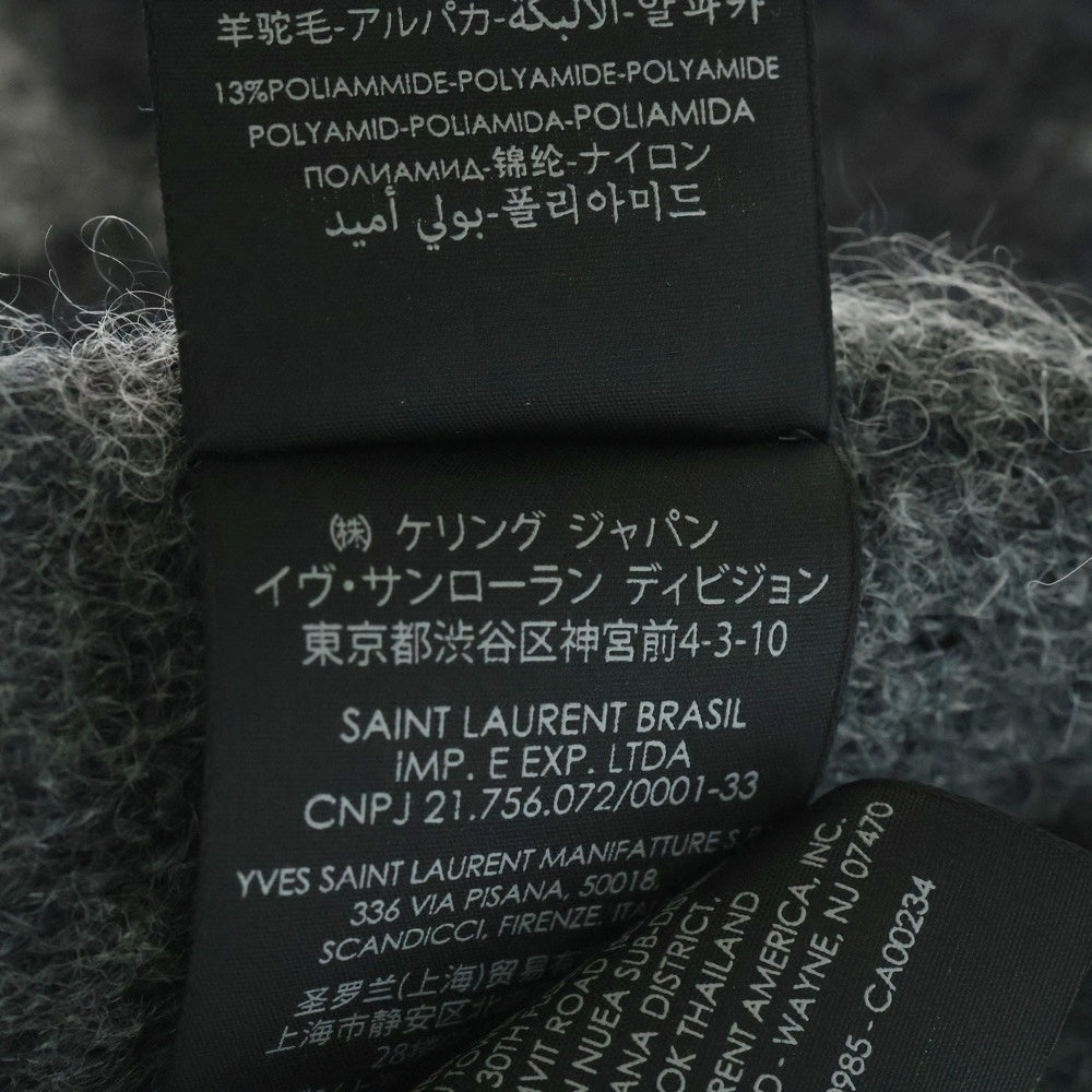 SAINT LAURENT PARIS(サンローランパリ) アルパカ混 フリンジ ウールマフラー ストール ブラック/グレー 668797