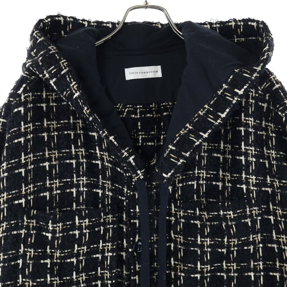 FAITH CONNEXION(フェイスコネクション) 18AW TWEED HOODED OVERSHIRT ツイードフードオーバーシャツ ジャケット ブラック X1802T00037