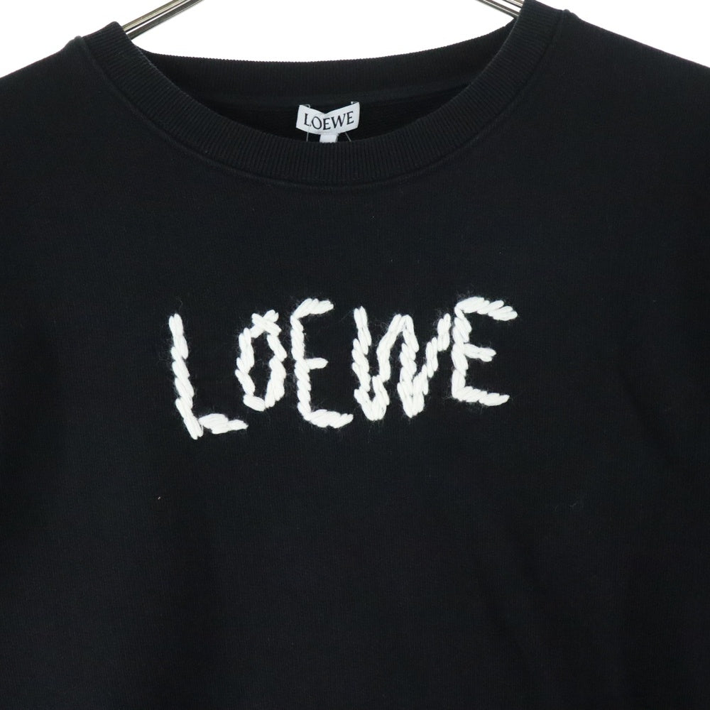 LOEWE(ロエベ) ロゴ刺繍 アクリル ウール クルーネック スウェットトレーナー ブラック H526Y24J11