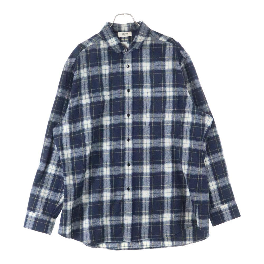 CELINE(セリーヌ) 21AW Check Wool Oversized Shirts チェック柄 オーバーサイズ 長袖ウールシャツ ブルー/ホワイト 2C555198O