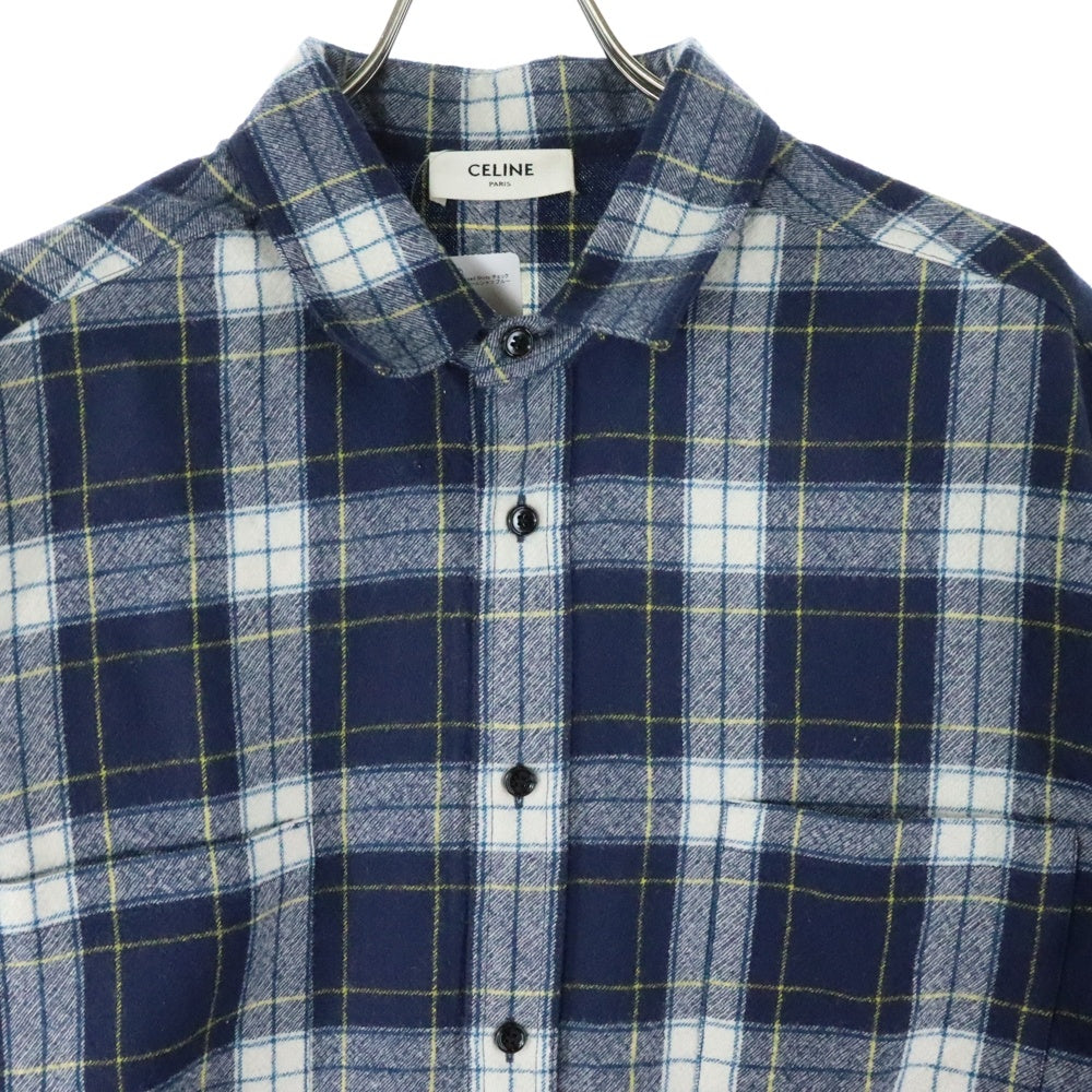 CELINE(セリーヌ) 21AW Check Wool Oversized Shirts チェック柄 オーバーサイズ 長袖ウールシャツ ブルー/ホワイト 2C555198O