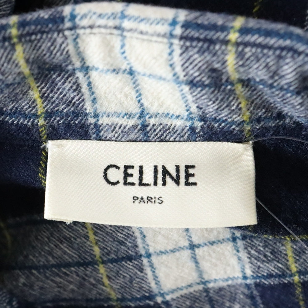 CELINE(セリーヌ) 21AW Check Wool Oversized Shirts チェック柄 オーバーサイズ 長袖ウールシャツ ブルー/ホワイト 2C555198O