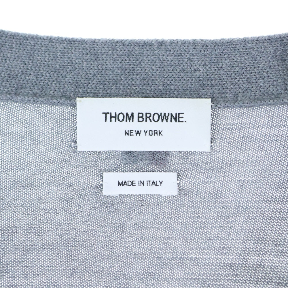 THOM BROWNE(トムブラウン) Vネック トリコロール ウール ニット オーバーサイズ カーディガン グレー MKC335A-Y1002055