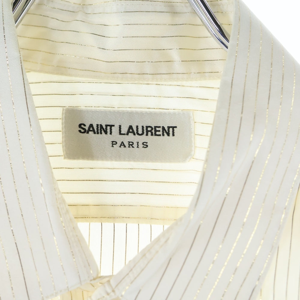 SAINT LAURENT PARIS(サンローランパリ) ストライプシルク長袖シャツ ホワイト 646850 Y2E03