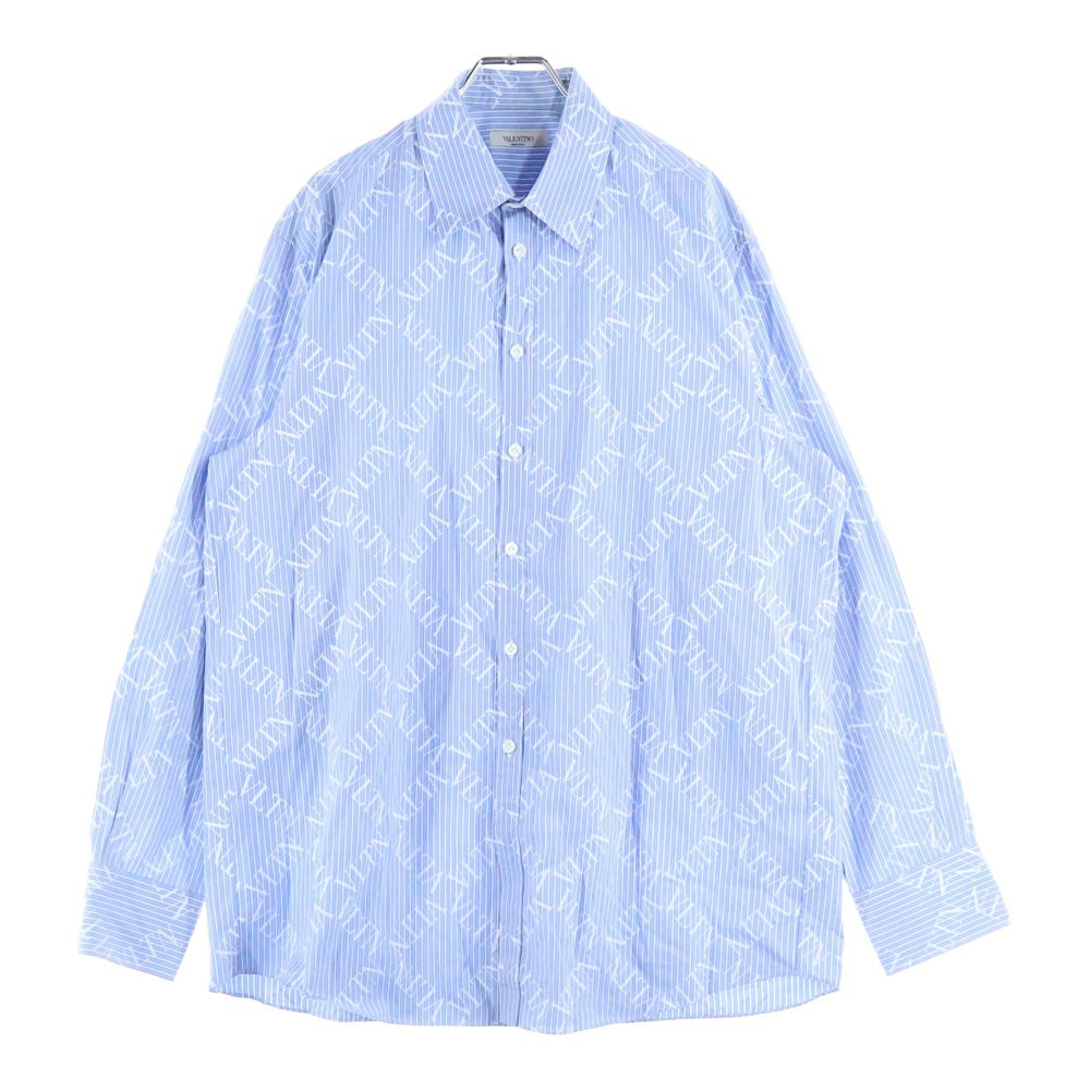 VALENTINO(ヴァレンティノ) VLTNロゴ総柄 ストライプ 長袖シャツ 