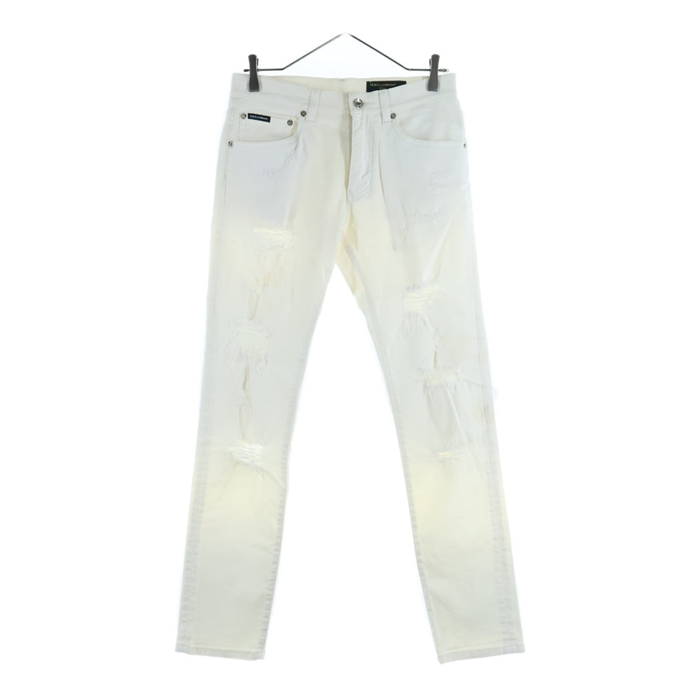 DOLCE & GABBANA(ドルチェアンドガッバーナ) ダメージ加工 ストレッチ スキニー デニムパンツ ホワイト GY07CD/G8Z51