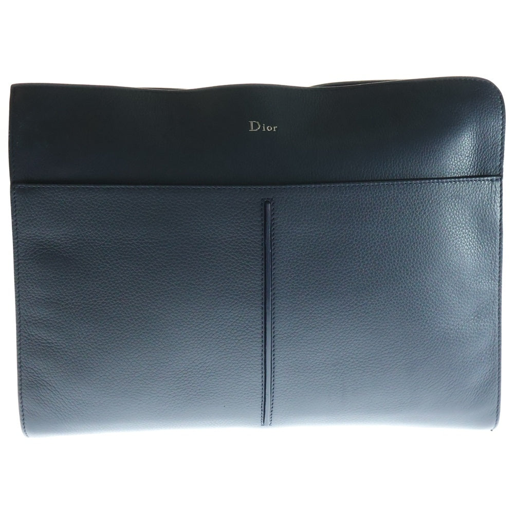 DIOR(ディオール) CD LEATHER CLUCH カーフスキン レザー メタルロゴ クラッチバッグ ブラック