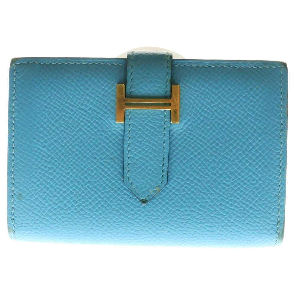 HERMES(エルメス) ベアンミニ Y刻印 ヴォーエプソン ゴールド金具 二つ折り財布 ライトブルー