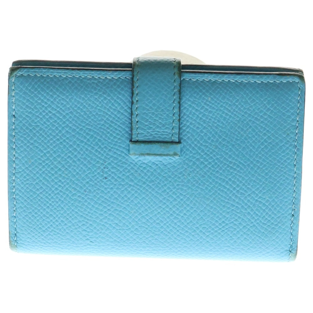 HERMES(エルメス) ベアンミニ Y刻印 ヴォーエプソン ゴールド金具 二つ折り財布 ライトブルー