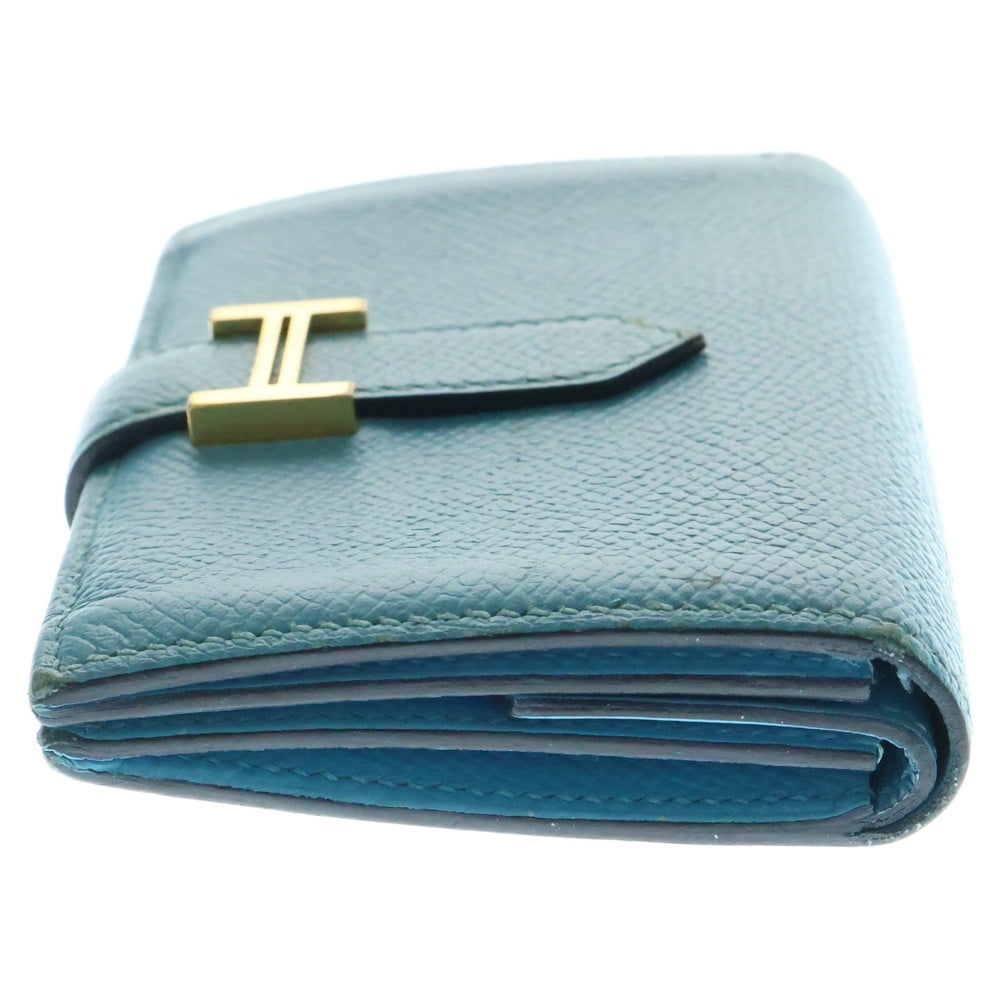 HERMES(エルメス) ベアンミニ Y刻印 ヴォーエプソン ゴールド金具 二つ折り財布 ライトブルー
