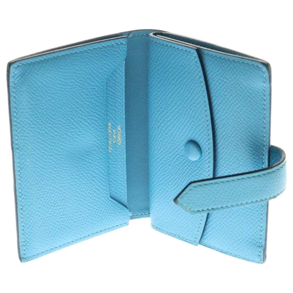 HERMES(エルメス) ベアンミニ Y刻印 ヴォーエプソン ゴールド金具 二つ折り財布 ライトブルー