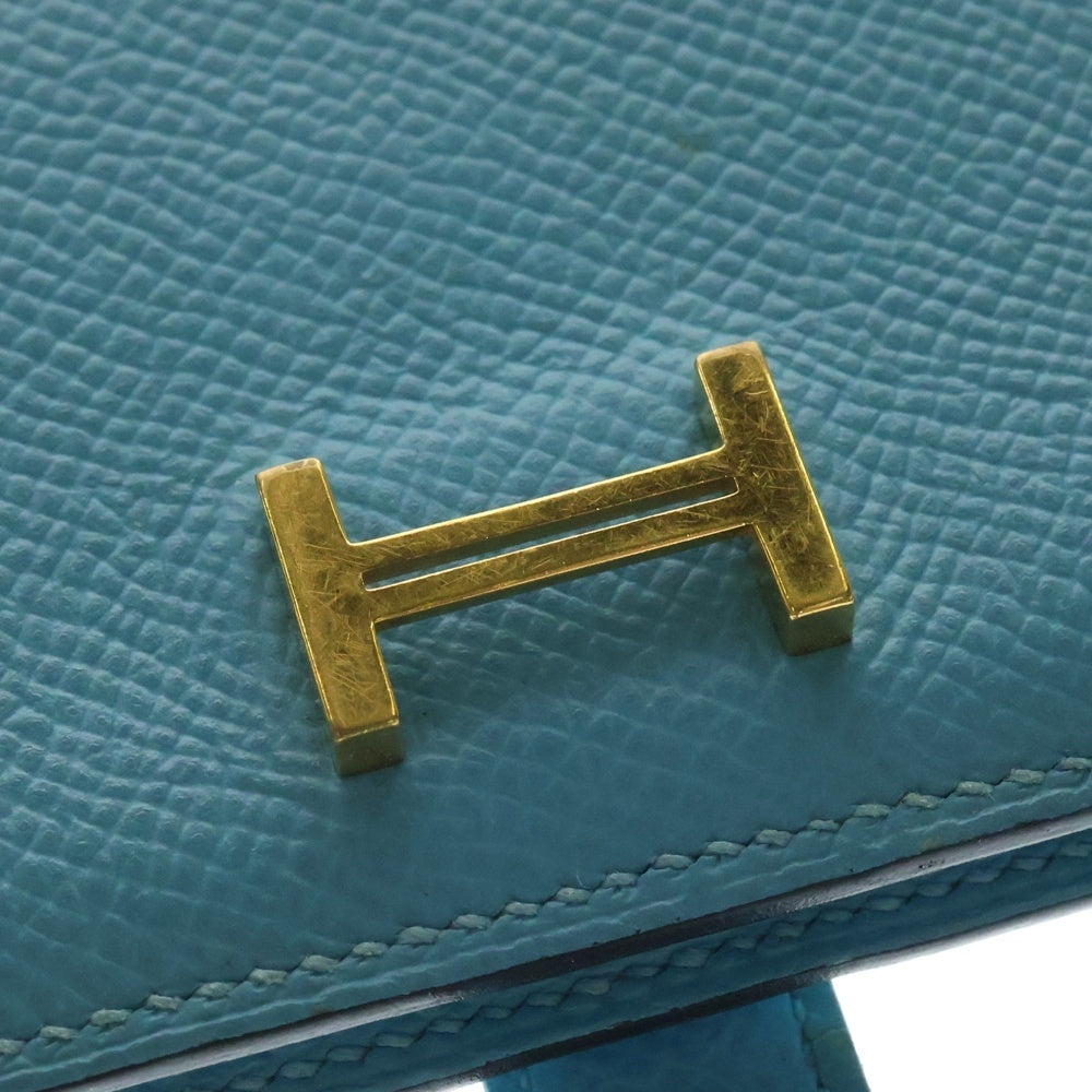 HERMES(エルメス) ベアンミニ Y刻印 ヴォーエプソン ゴールド金具 二つ折り財布 ライトブルー