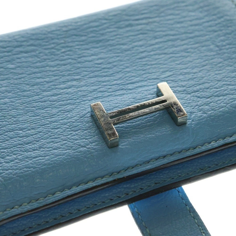HERMES(エルメス) ベアン カードホルダー シェーブル カードケース シルバー金具 C刻印 ブルー