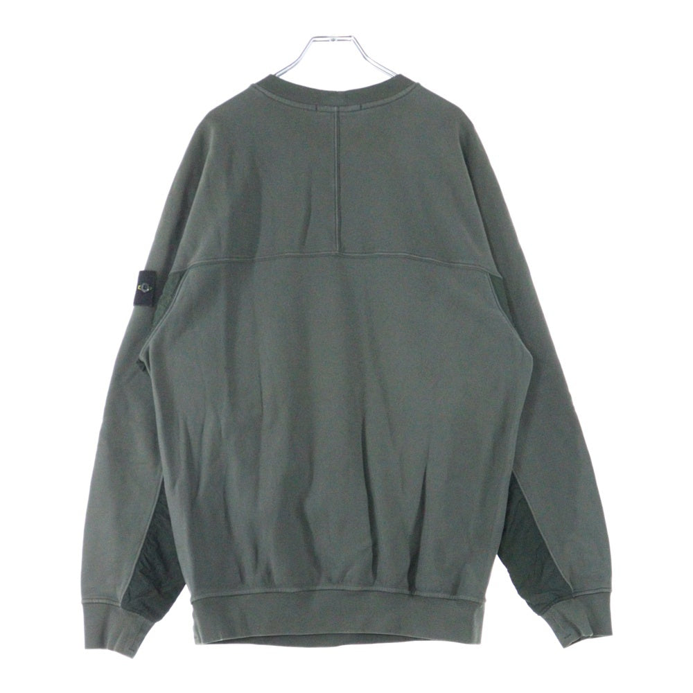 STONE ISLAND(ストーンアイランド) 24SS ワッペンロゴ ナイロン切替 クルーネック スウェット トレーナー カーキ 801560154
